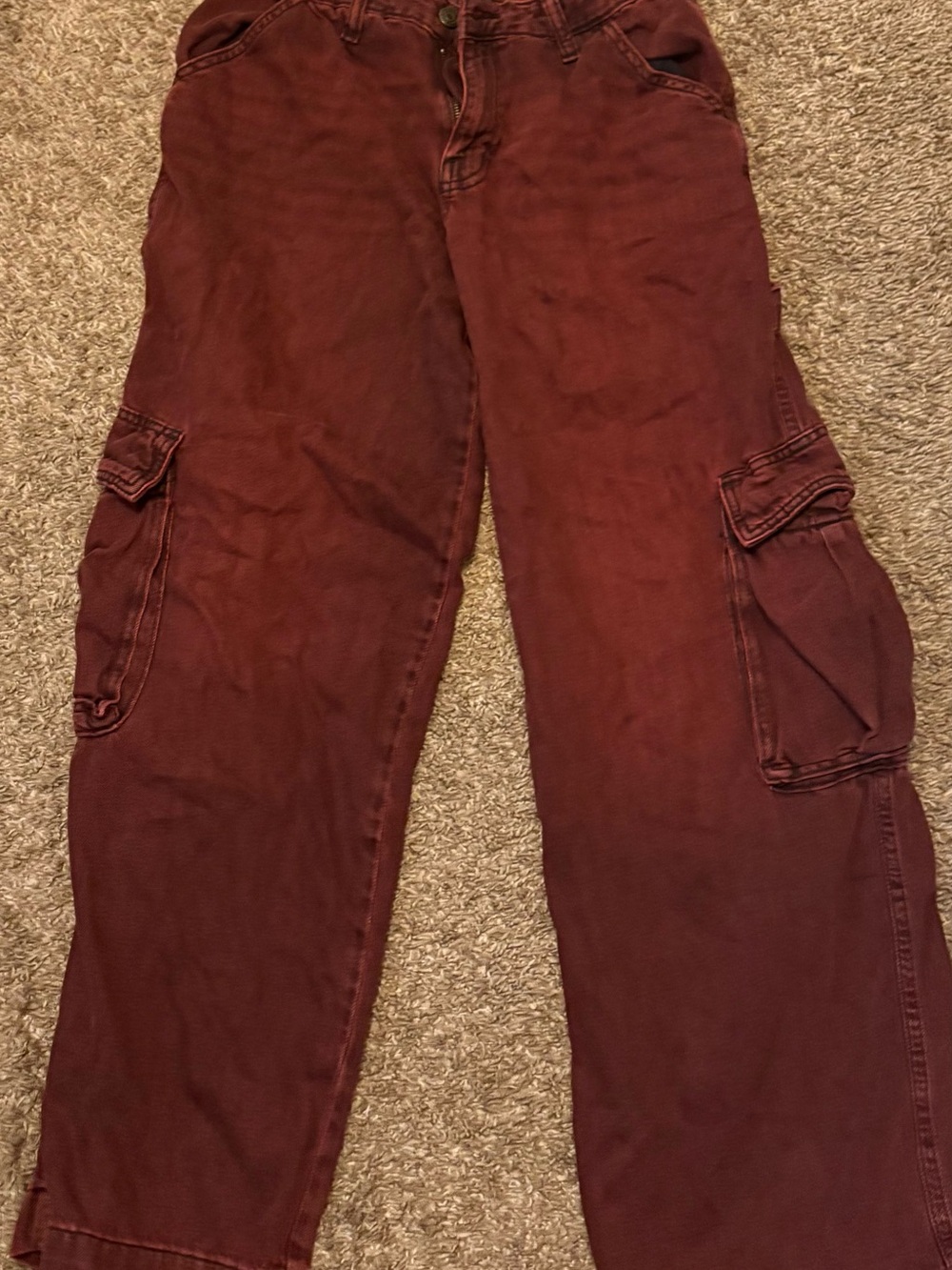 Wild Fable Womens Cargo Pants Burgundy Baggy Mid Rise Wide Leg Size 4R